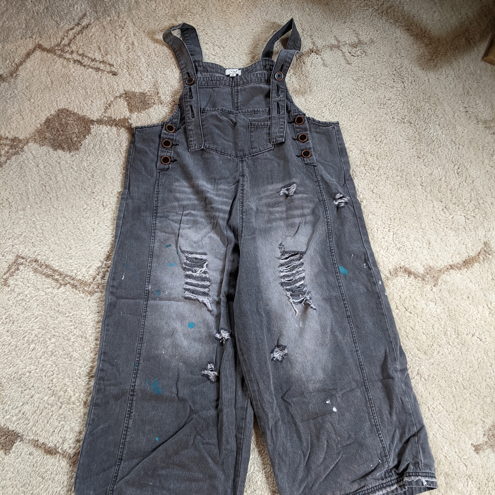 Easel Distressed Gray Women Jeans Overalls